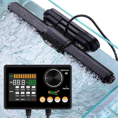 hygger Intelligent Wave Maker for Aquarium Saltwater Freshwater Circulation Pump Adjustable 6 Waves/Night/Feed/Wireless Connection Mode Magnetic Holder Display Controller Memory Function (50W)