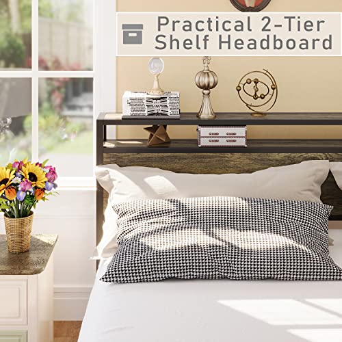 image for LIKIMIO Queen Bed Frame with Storage Headboard, Platform Bed Frame Que