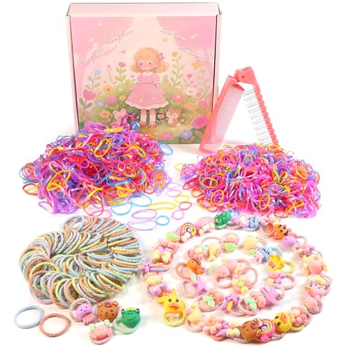 Fontee 1650 Piezas Elásticas Gomas Pelo Niña, Peine & Caja Regalo para Bebés y Niñas, Cintas para Pelo de Colores Mixtos, Accesorios Infantiles