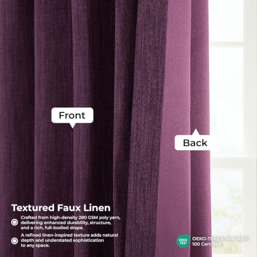 Image of HPD Half Price Drapes - Faux Linen Curtains for Living Room (1 Panel) - 50W X 108L - Textured Room Darkening Curtains for Bedroom 108 Inches Long - Drapes for Home Decor, Mulberry