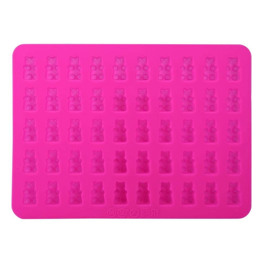 2Pcs Gummy Bear Mold, 50 Cavities Silicone Chocolate Candy Mold with Dropper(Rose Red)