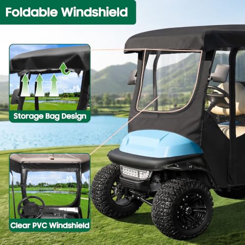 10L0L 4 Passenger Golf Cart Enclosure for Club Car Precedent/Onward-94.5'' Extended Roof with Security Side Mirror Openings,600D Waterproof Portable Golf Cart Rain Cover Driving Enclosure - image 4