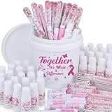 Ropoloogy 101 Pcs Breast Cancer Awareness Gift Items Bulk Pink Ribbon Week Breast Cancer Fundraising Kit Assortment 25 Lip Balms 25 Hand Creams 50 Emery Boards with Bucket for 2026 Charity Events
