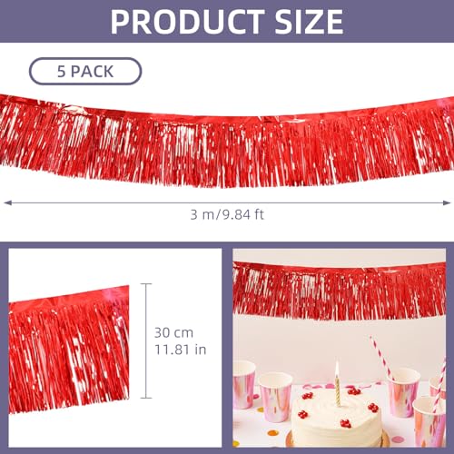 Image of 5 Pack 10 Feet Red Foil Fringe Garland Metallic Tinsel Streamers Backdrop Banner for Parade Floats Birthday Party Decorations Halloween Christmas Decoration
