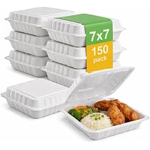 Front Lock MFPP Hinged Container, White, Vented, 1 Compartment, 7" x 7", Disposable Takeout Boxes, Durable Microwaveable To-Go Containers for Restaurant & Food Service,150pc