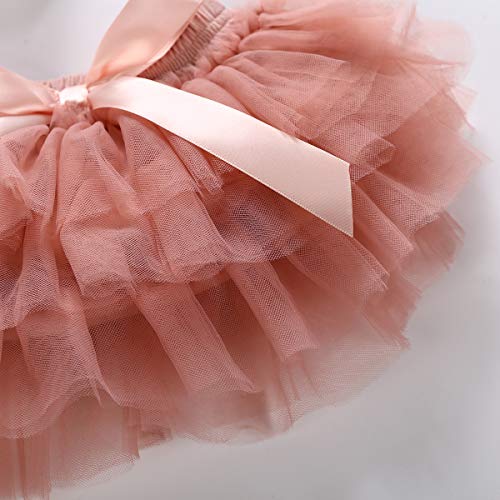 Newborn Baby Girls 3 Layers Ruffles Tulle Skirt With Bow Baby Bloomer Diaper Cover Photo Photography Prop Tutu And Headband Set (Lotus Pink, 0-6M) #TOP4