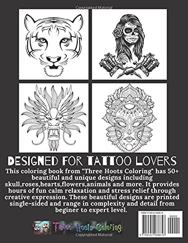 Trending Tattoo Coloring Book For Adults: Over 50 Coloring Pages for Adults Relaxation with Modern Tattoo Designs Theme Such as Sugar Skulls, Dragon, Flowers, Snake, Hearts, Roses and More! image 3