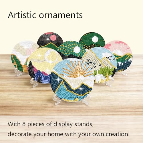 Miniatura 5 de Kits De Pintura De Diamante Muzagro Art Para Posavasos Para Adultos Y Principiantes - Diseños De Paisajes Abstractos, Manualidades Para Reducir El Estrés, 8 Piezas Paisaje 2