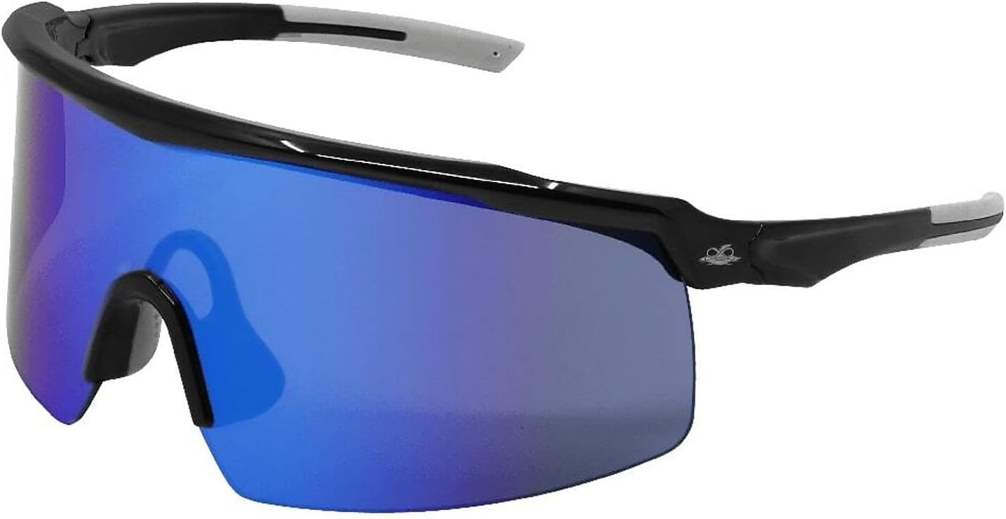 Bullhead Safety Whipray Blue Mirror Anti-Fog Lens, Shiny Black Frame Safety Glasses - BH3259AF