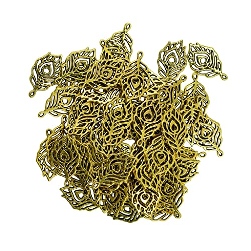 Luzhengyang Pfauenfeder-Anhänger aus Legierung, 50 Stück, Kein Edelstein Nicht verfügbar