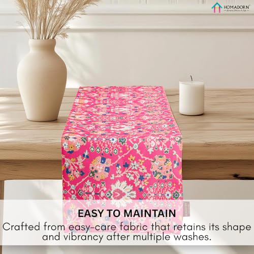 Image of HOMADORN Premium Digital Printed Table Runner - Double Layered Durable Fabric, Elegant Dining & Coffee Table Decoration, Fade-Resistant Prints, Easy Care (13X60 Inches ( 4 Seater), Pink Paradise)