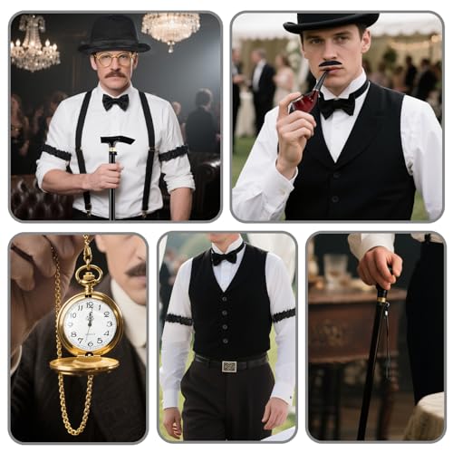 Gilet des années 1920 et accessoires avec nœud papillon rétro