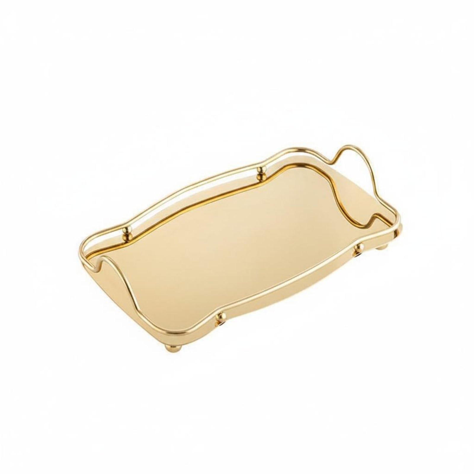 Bandeja de Acero Inoxidable Pulido con Manejo Fácil y Superficie Reflectante para Postres Frutas Pasteles Aperitivos Adecuada para Recepción Fiesta Comedor, Dorado, Grande 42 27 6.5