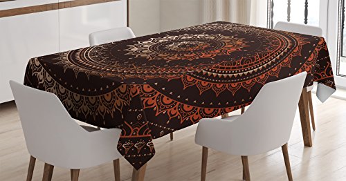 Ambesonne Mandala Tablecloth, Enclosing Magic Circle Middle Eastern Egyptian Folkloric Culture Pattern, Dining Room Kitchen Rectangular Table Cover, 60" X 84", Brown Orange #TOP24