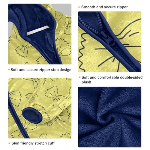 Bow Tie Pasta Yellow Pattern Toddler Fleece Jacket Girl Boys Hooded Fleece Jacket Coat Warm Outwear Zip-up 3-10T3