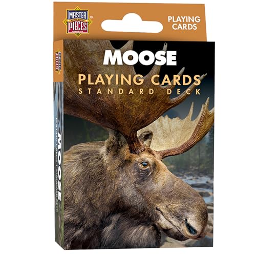 Masterpieces Moose Playing Cards Deck - Animal Themed Standard 54 Card Deck, Unique Moose Face Cards & Jokers, Retro Style, for Families & Adults