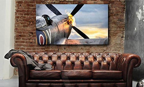 Supermarine Spitfire Propeller Flames Exhaust Canvas Art Print Home Wall Decor (Canvas 42in x 23.5in)