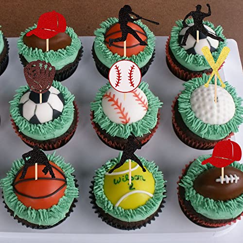 24 Pcs Baseball Cupcake Toppers Glitter Baseball Players Sports Theme Cupcake Picks Baseball Sport Theme Baby Shower Kids Birthday Party Cake Decorations Supplies #TOP6