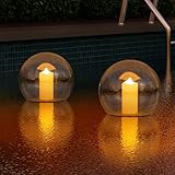NiceBuy Solar Floating Pool Lights Ball Outdoor Waterproof Ip66 Solar Powered Pool Lights That Float Candles Flickering Flame Lights for Swimming Pool Decor Pond Garden Party 2Pcs