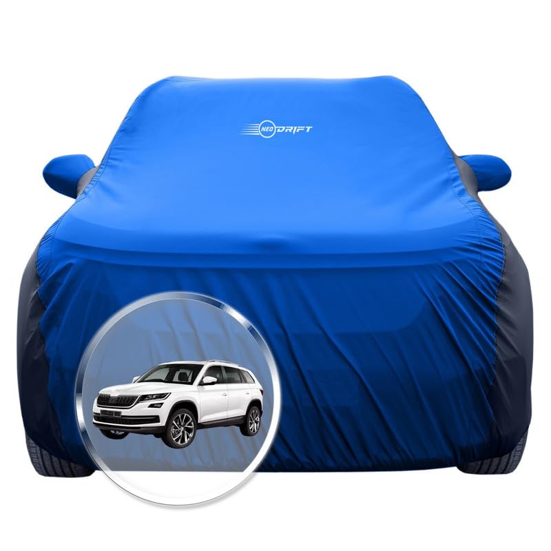 Image of NEODRIFT 'SuperTech' Car Cover for Skoda Kodiaq (100% Water-Resistant, All Weather Protection, Tailored Fit, Multi-Layered & Breathable Fabric) (Colour: Sky Blue+Black)