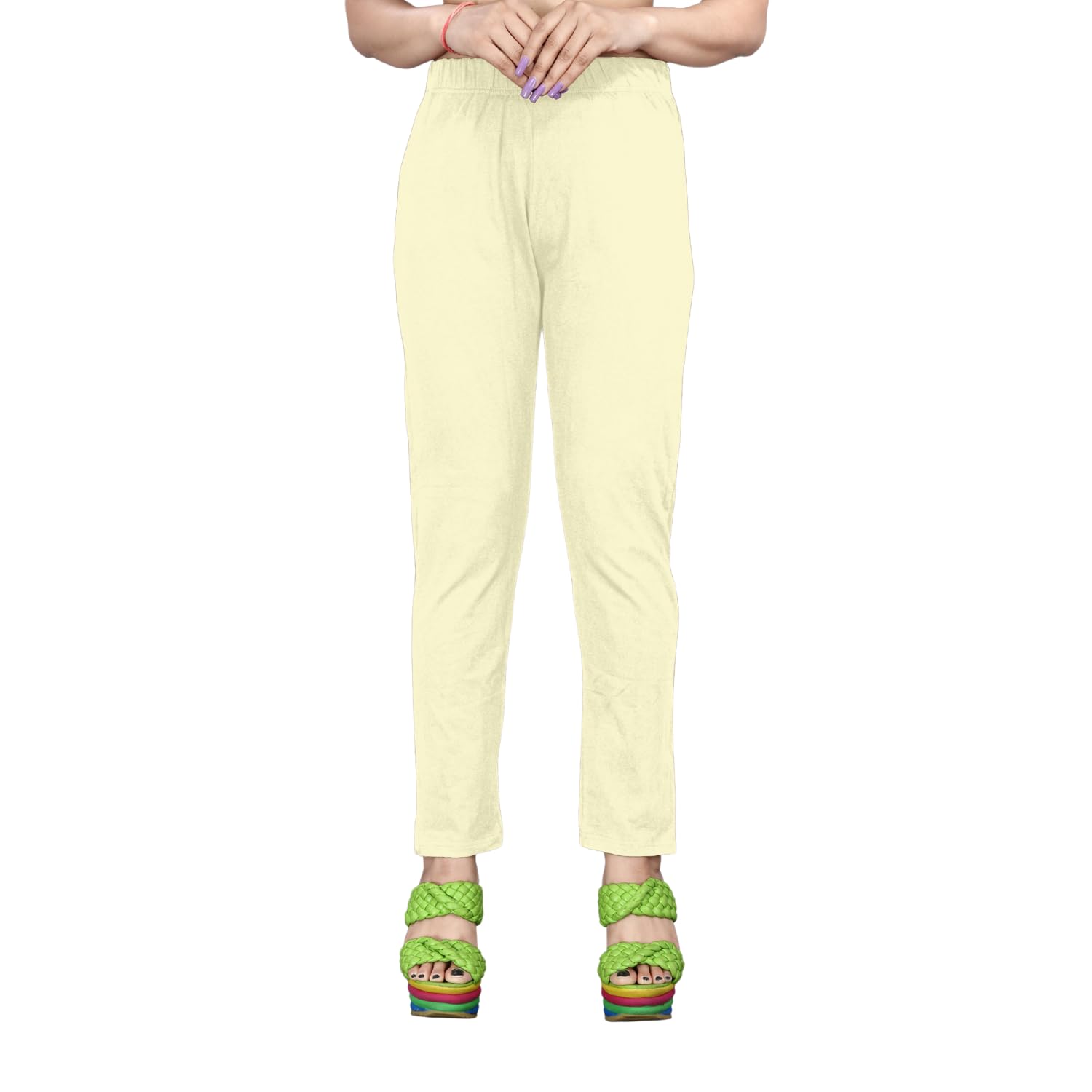 Women's Solid Cotton Lycra Pants – High Waist Slim Fit Stretchable Leggings – Comfortable Long Trousers for Casual, Office & Everyday Wear-image-1