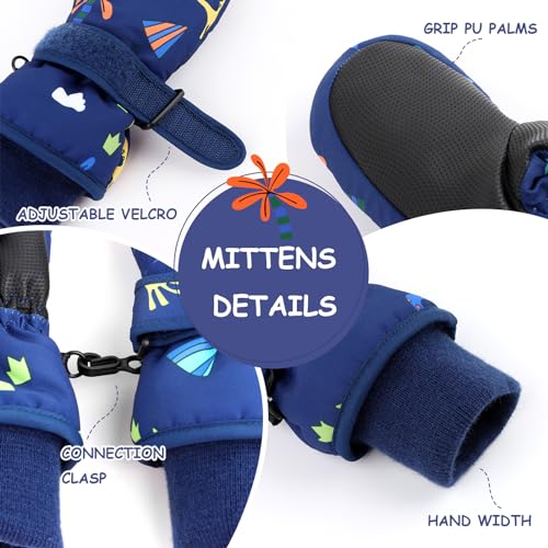 Image of Duoyeree Toddler Winter Gloves, Waterproof Fleece Lined Ski Mittens 1-6Y | Waterproof outer fabric with thick soft lining, keeps toddlers' hands dry and warm during snow play