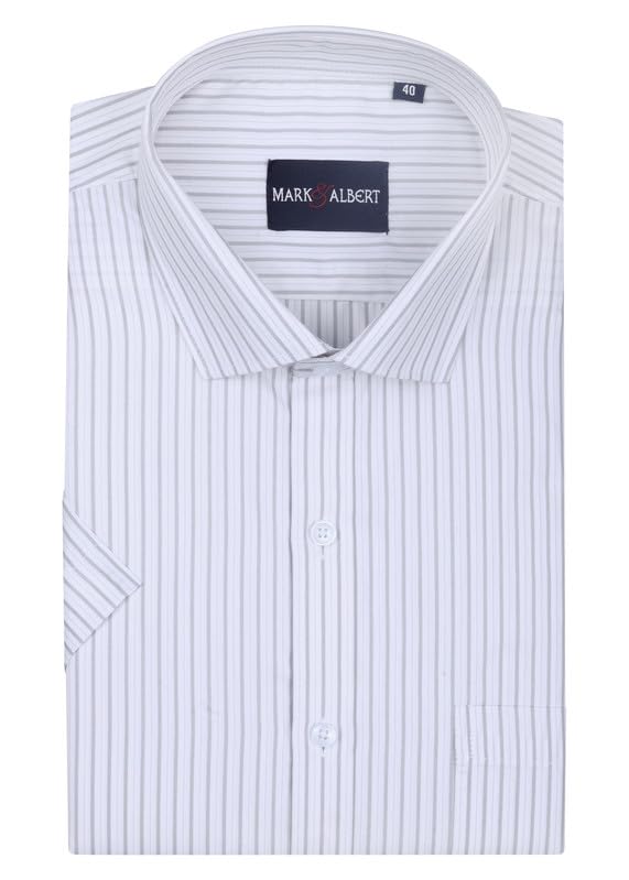 Image of MARK & ALBERT Men's Striped Half Sleeves Regular Fit Shirt | Stretchable Fabric