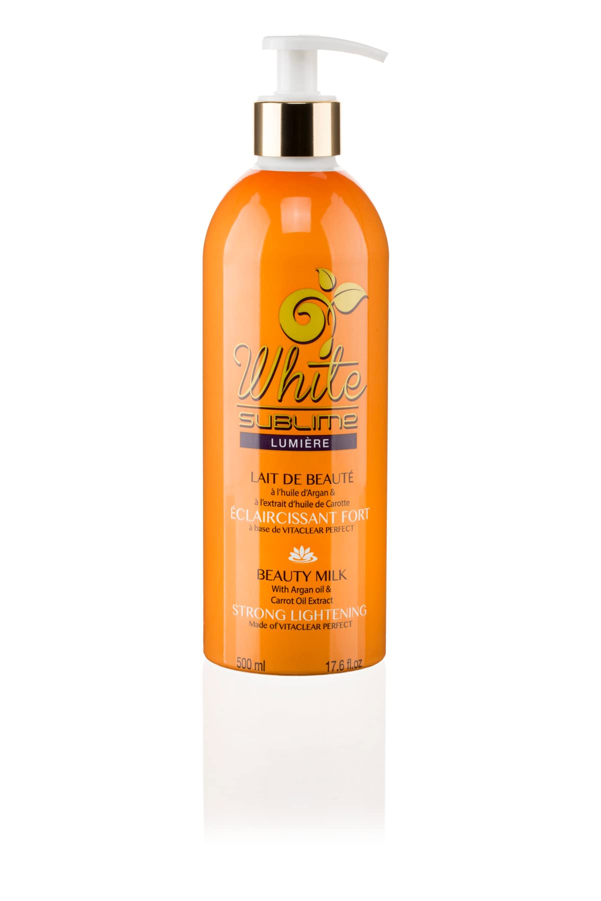 Lait éclaircissant White Sublime VITACLEAR - 500 Ml, Huile D'argan & Carotte