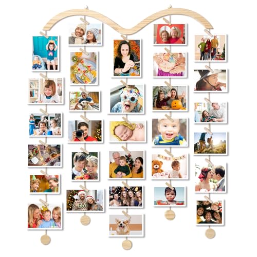 MOVEONSTEP Hanging Photo Display for Wall DIY Picture Frames Collage with 30 Clips Collage Photo Holder Organizer Greeting Card Holder Photo Display Board for Living Room Bedroom Home Decor
