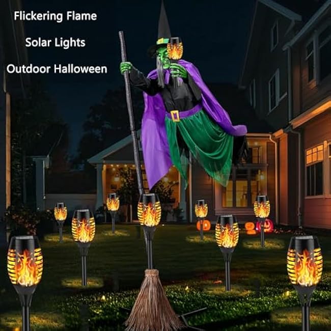 Solar Flame Lights Outdoor, 6 Pack Solar Torch Light with Flickering Flame for Garden Decor - Waterproof 12 Led Torches for Outside, Yard Lights Halloween for Lawn Patio Pathway Lighting