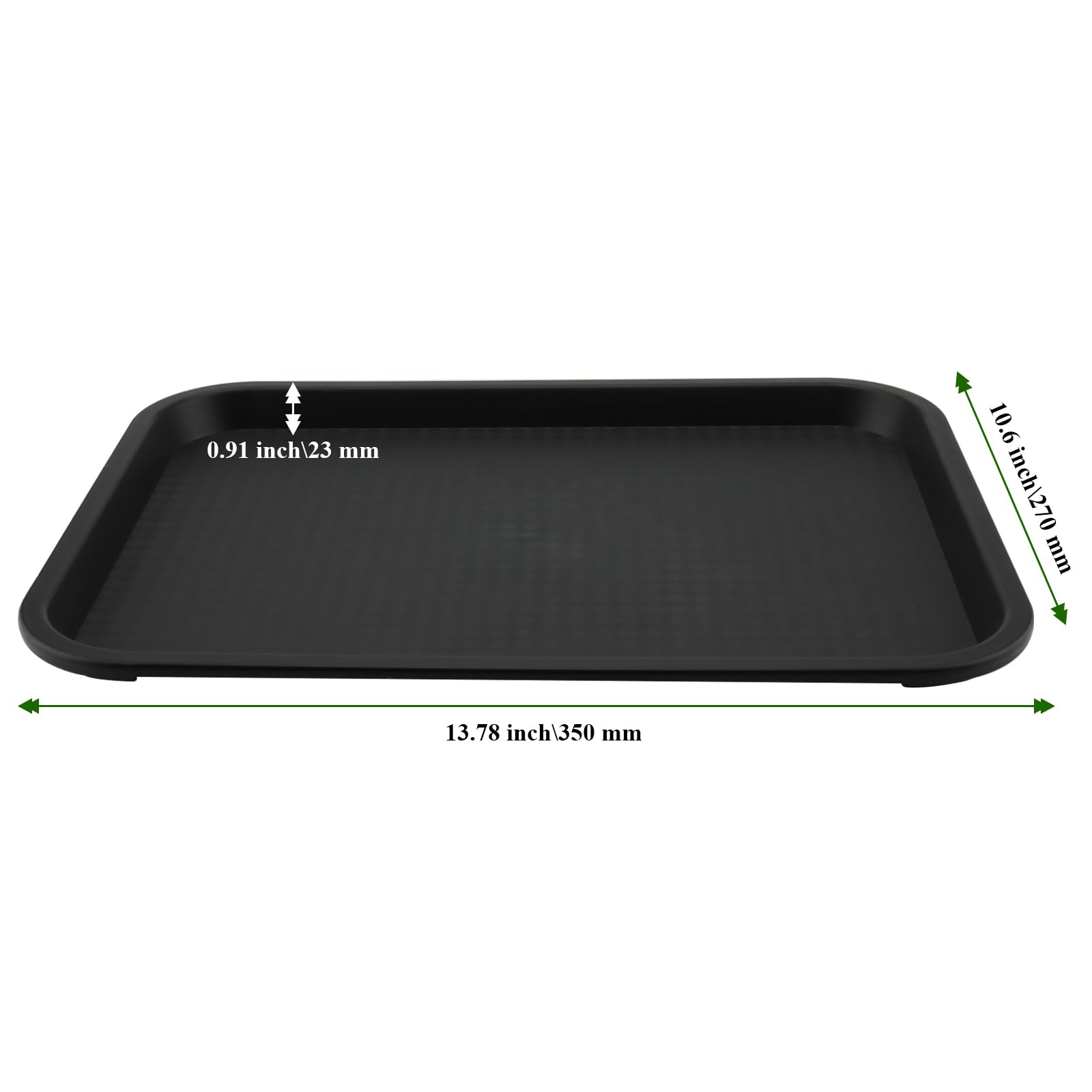 Paquete de 18 bandejas de plástico negro para comida rápida, 35 x 27 cm, bandeja grande de plástico para servir restaurante, cafetería, cocina, fiesta, cafeterías