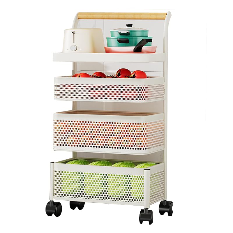 LVSEWOA Estante Ajustable para Verduras. Carrito frutero extraíble con Ruedas, Color Blanco. Organizador de Varios Niveles para Cocina y despensa. Carrito de Almacenamiento rodante de 4 Niveles.