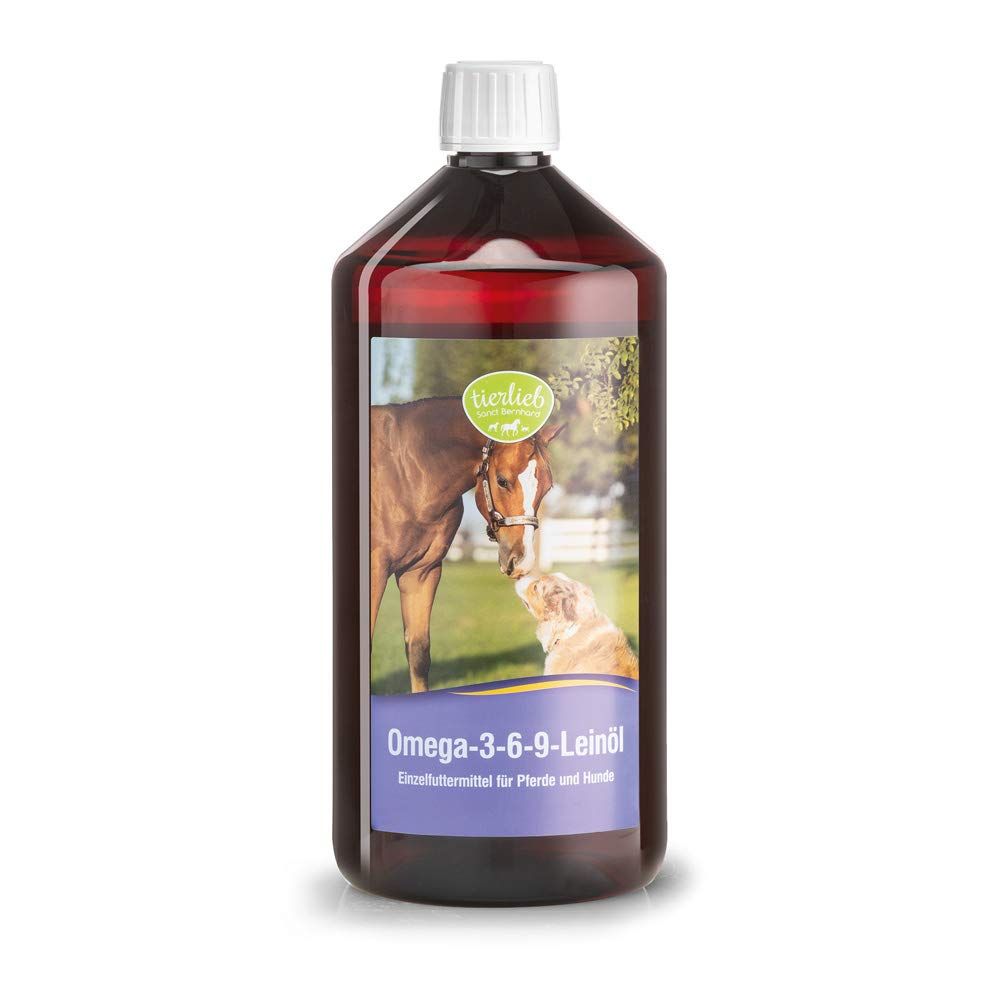 Tierlieb Omega-3-6-9 Aceite de linaza para caballos y perros, rico en ácidos grasos esenciales insaturados, con vitamina E natural, 1 litro
