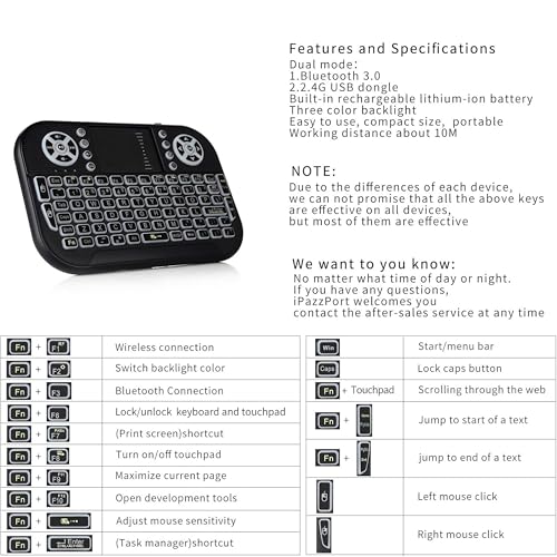 Image of COOLCOLD Mini Wireless Keyboard with Touchpad | Backlit 2.4G & Bluetooth Portable Remote Control for Smart TV, Fire TV Stick, Android TV Box, PC, Laptop, Windows, Mac, Tablet & Smartphone (Black)