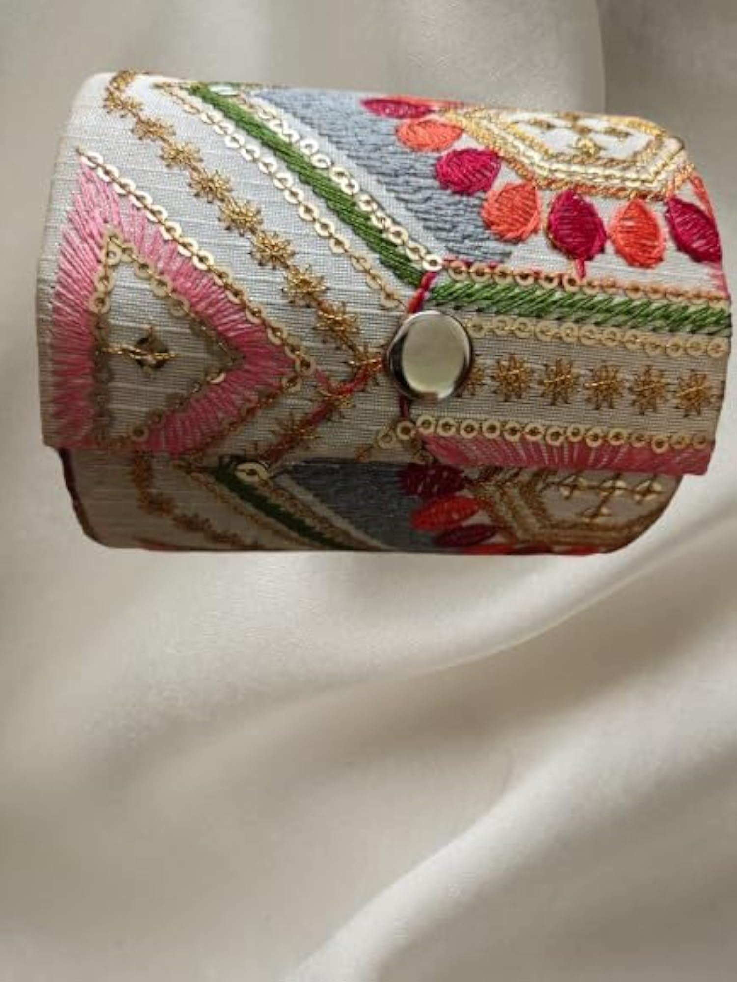Embroidery Bangle Box for Women, Multicolour Patchwork Design