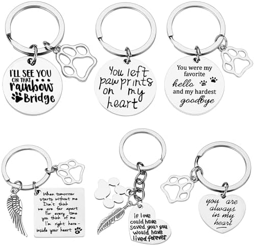 6Pcs Pet Keychains Dog Memorial Gifts Loss of Dog Sympathy Gift Rainbow Bridge Pet Funny Keychains Dog Jewelry Gift for Men Women Pet Dog Lover Owner Remembrance Gifts Christmas Gifts