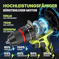 21V Akku bohrhammer, Bürstenlose Akkuschrauber Set mit 2 * 2000 mAh Akku, 3/8" Bohrfutter, 21+3 Drehmoment, Max 60 N.m Akku Bohrmaschine, Led lichter & 2-Gang, 29 PCS zubehör für elektrowerkzeuge – Ansicht 3