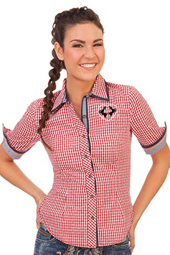 Marjo Trachten u. Dirndl Trachtenbluse - FINETTA-Beate - rot, blau Cover