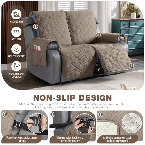 Image of TAOCOCO 100% Waterproof Loveseat Recliner Covers 2 Seater, Split Loveseat Covers for Reclining loveseat, Non Slip Reclining Couch Cover with Double Straps for Kids, Pets(2 Seater, Gray Taupe)