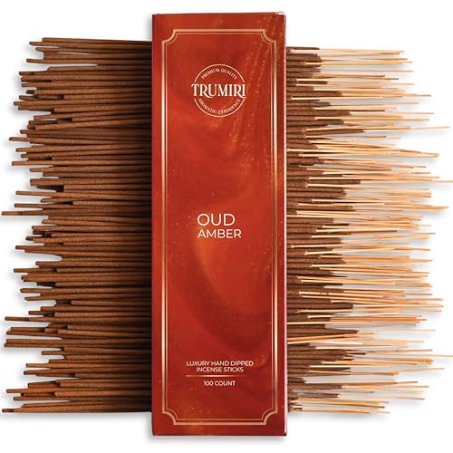 Oud Amber Incense Sticks - Pack of 100 Insence-Sticks - Inciensos Aromaticos Made with Natural Oud and Amber Oil - Scented Inscents Non Toxic Insense Incents