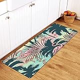 Vintage Pink Flamingo Kitchen Rugs Tropical Palm Trees Bath Mat Non Skid Washable Standing Floor Mat