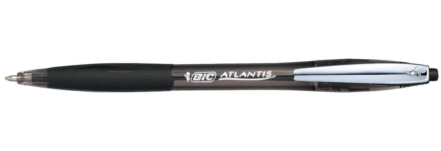 Atlantis Classic Retractable Ball Pens - Box of 12- Black Colour- Medium Point (1.0 mm) - Soft Rubber Grip