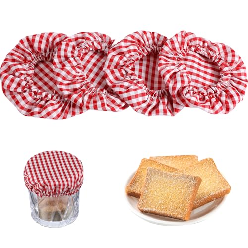 4 Pcs Reusable Sourdough Jar Covers (Red Plaid)