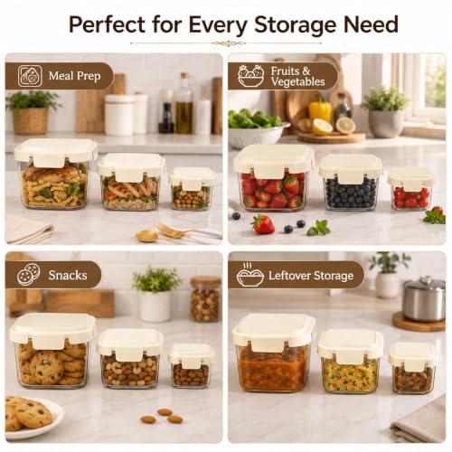 Image of Vasukie 3-small Piece Airtight Plastic Food Storage Containers - Square Nesting Meal Prep Containers with Airtight Locking Lids - Clear BPA-Free Kitchen & Pantry Storage Box Set