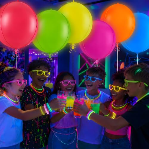 Image of Neon Round Foil Balloons, Glow in The Dark Party Supplies, 6 Pcs 22 Inch