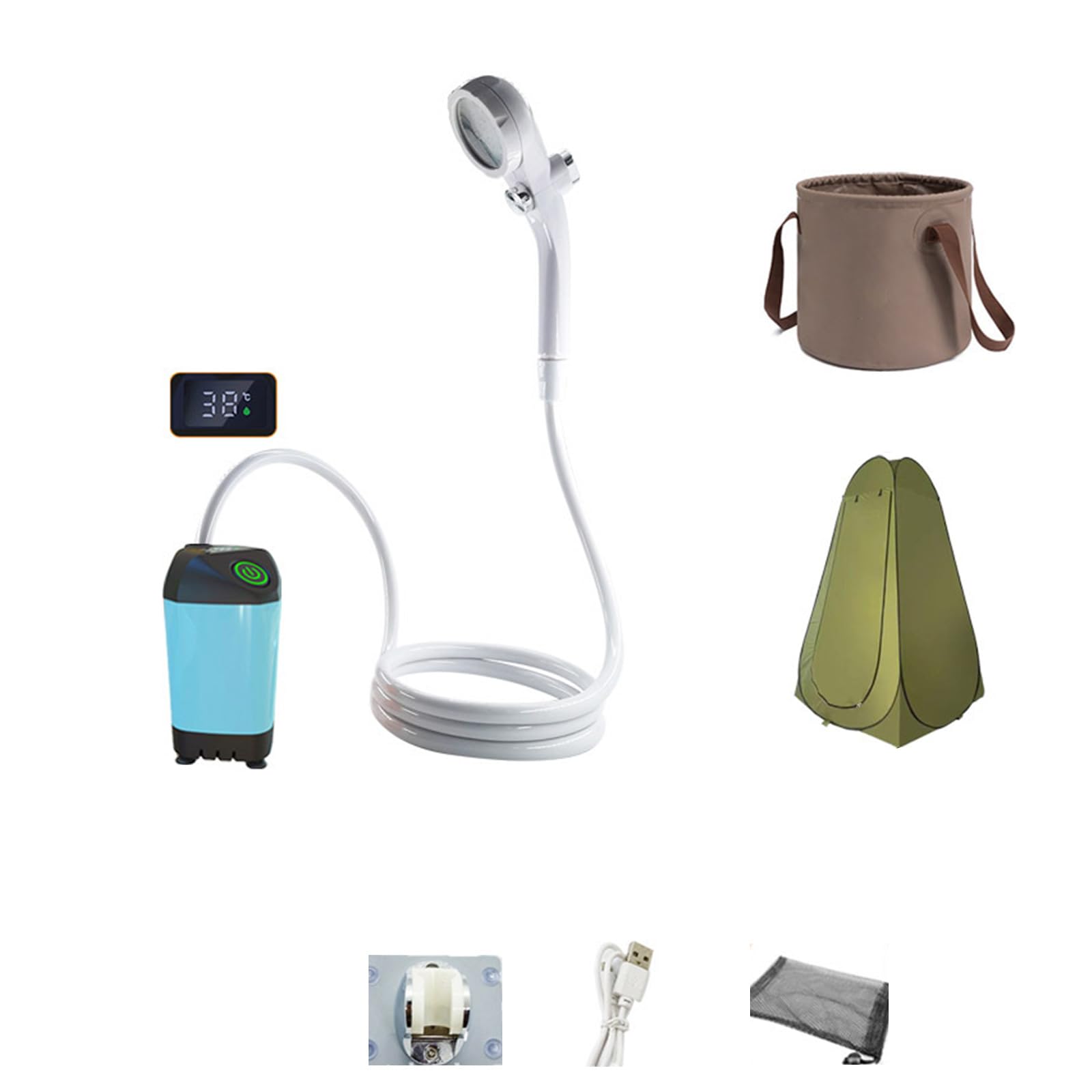 Oxxggkao Portable Shower for Camping Outdoor Electric Shower Rechargeable Pumps with Digital Display Camping Shower Head Nozzle