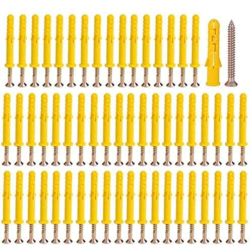 Screw and Anchor Kit, 57 Set Wall Plug Screw Plastic Expansion Wood Screw Anchor Plug Masonry Brick Wall Fixing Screw for Home Photo Frame Trunking Sockets Device Fixing Screw