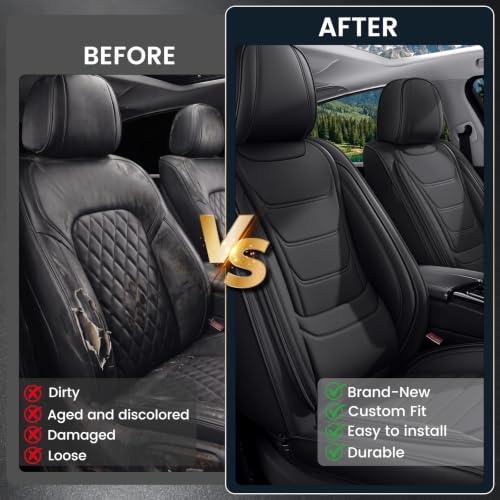 Image of Car Seat Covers Custom Fit Kia Telluride 2020-2026, Waterproof Nappa Leather Car Seat Protector, Breathable Car Seat Cushion, Seat Covers for Car(2 Seats Standard /Black)