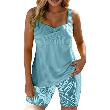 Women's Two-Piece Printed Tankini Bathing Suit Backless Shirred Slim Fit Body Covering Vacation Swimwear
