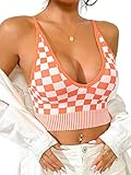 LISSMOMO 1-3 Pack V Neck Crop Tank Tops for Women Adjustable Spaghetti Strap Tank Tops Cropped Camisole Tops (L011 Orange S)